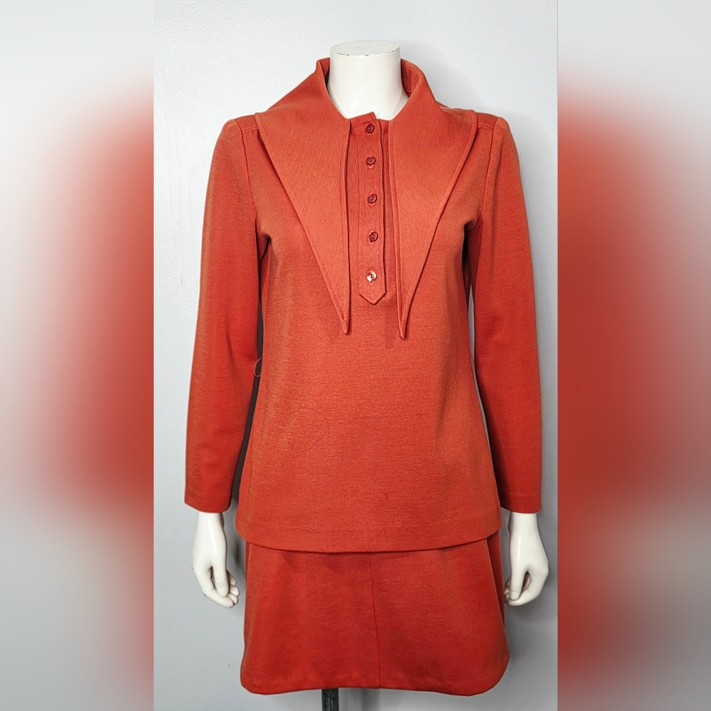 Vintage 60s Orange Long Sleeve Top And Skirt Set